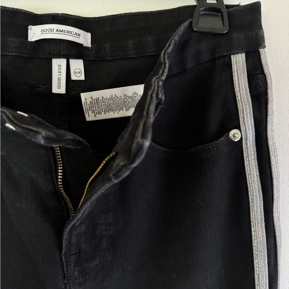 Good American High Rise Skinny Jeans in Black with Silver Stripes - Long size 28